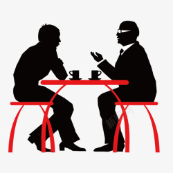 两个男士吃饭剪影矢量图素材