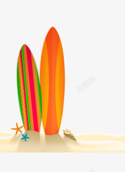手绘沙滩冲浪板素材