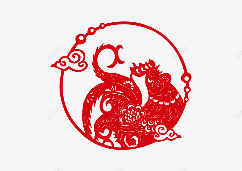 鸡年红色剪纸png免抠素材_88icon https://88icon.com 剪纸 新年 红色 鸡年