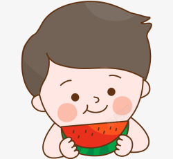 吃西瓜的小孩插画夏天卡通小孩吃西瓜高清图片