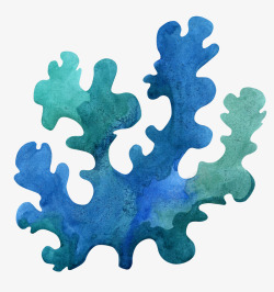 海底的植物蓝绿色水彩珊瑚礁高清图片