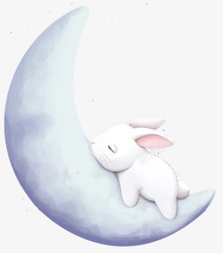 手绘卡通月亮兔子素材