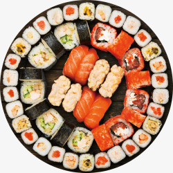 精巧美味寿司一盘美味的寿司食物高清图片