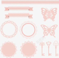 蕾丝纸质边框手绘粉色蕾丝花边矢量图高清图片