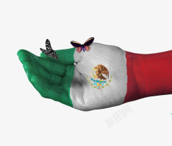 创意墨西哥国旗手绘蝴蝶图案素材