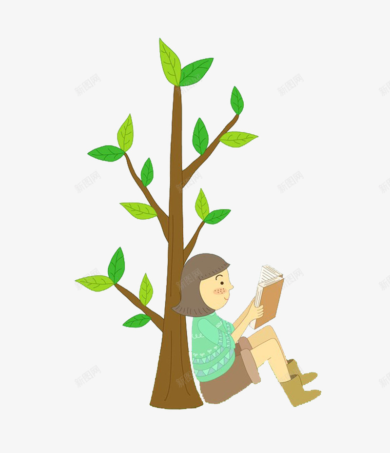 坐在树下读书的女孩png免抠素材_88icon https://88icon.com 书本 女孩 树 树下读书 读书 读书日 阅读