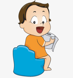 蹲马桶上厕所转头拿手纸的男孩高清图片