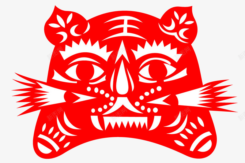 中国风红色老虎头像图png免抠素材_88icon https://88icon.com 剪纸 动物 卡通手绘 小老虎剪纸 民间艺术 水彩 红色 老虎头像剪纸 老虎窗花免抠