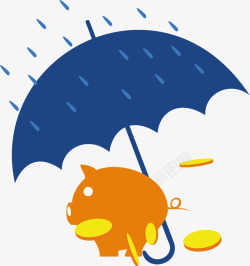 雨伞金币手绘卡通小猪存钱罐金币雨伞高清图片