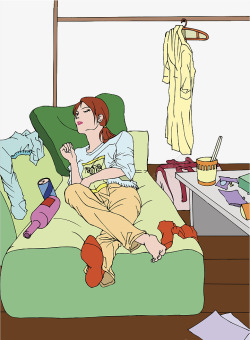 手绘插图躺在沙发睡着的女孩素材
