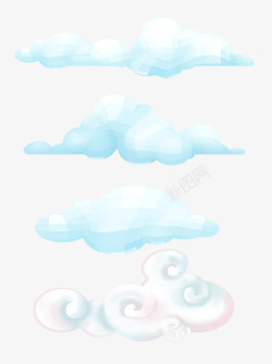 蓝色云朵手绘卡通海报背景素材