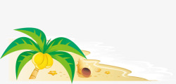 卡通手绘沙滩上椰树贝壳素材