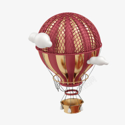 3d漂浮球球热气球质感C4D爱情红色云朵实物高清图片