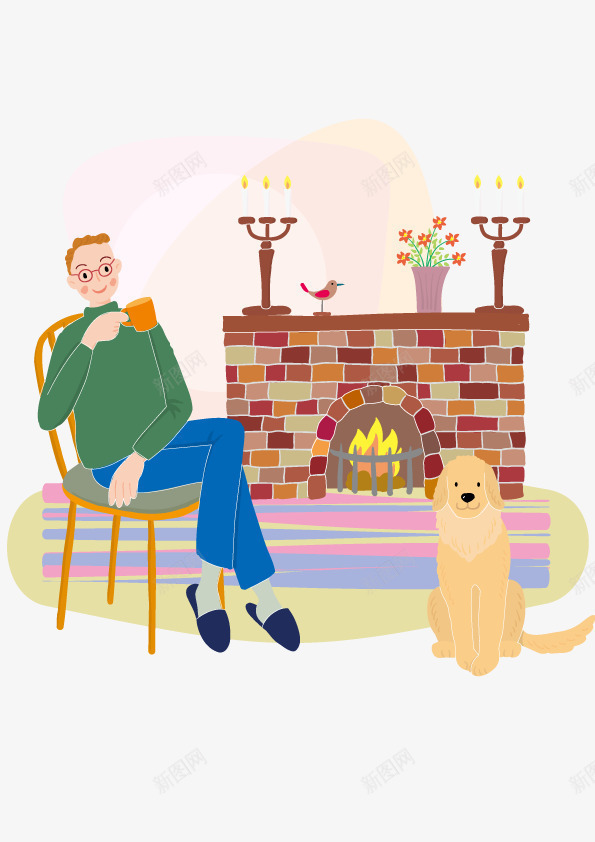 插画悠闲时光png免抠素材_88icon https://88icon.com 喝茶 宠物 手绘 插画