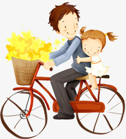 女儿坐在父亲自行车后座父亲节素材