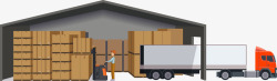 矢量货物卡通物流仓库和货车高清图片
