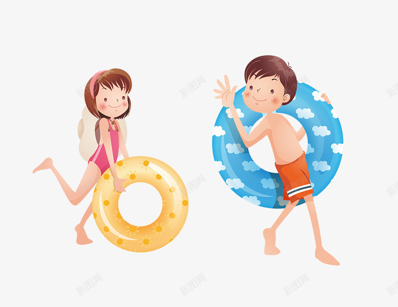 缤纷卡通水上派对游泳男女psd免抠素材_88icon https://88icon.com 夏天 夏季 夏季旅游 幼儿园 幼儿运动 水上世界 游乐园 激情男女 玩转夏日