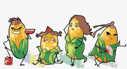 玉米堆卡通手绘玉米家族高清图片