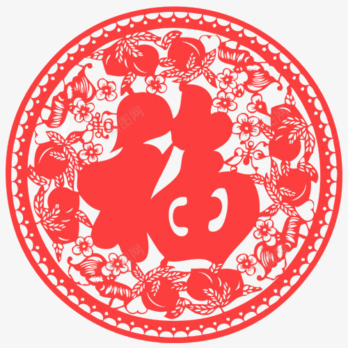 镂空福字png免抠素材_88icon https://88icon.com 中国风 圆形标签 红色剪纸 红色窗花 装饰图 镂空字体