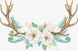 包角手绘花卉花朵鹿角装饰高清图片