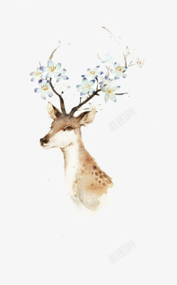 水彩鹿角手绘小鹿高清图片