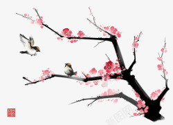 粉色梅花树中国风喜鹊高清图片