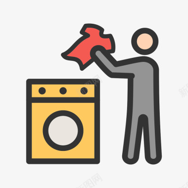 绿衣服小人洗衣机洗衣服UI扁平化打扫清洁图标图标