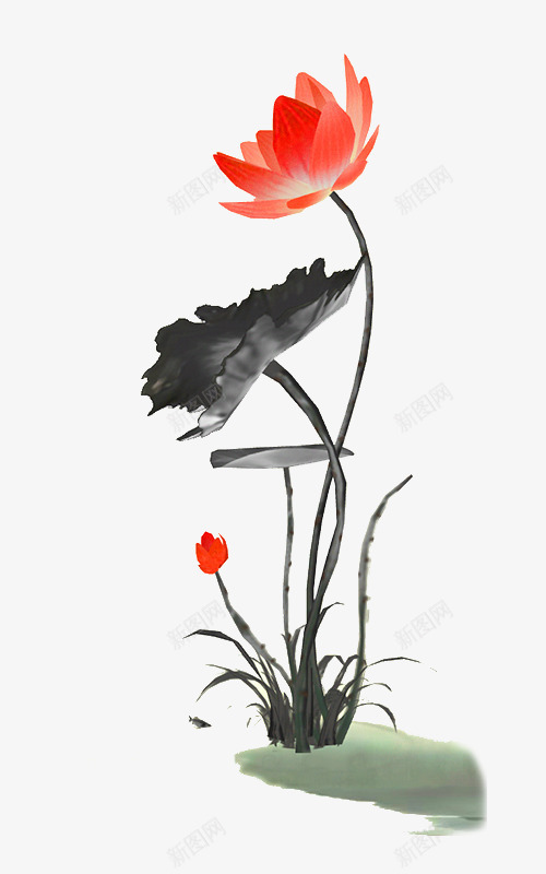 古风水墨荷png免抠素材_88icon https://88icon.com 古风 植物 水墨荷 花卉 荷花