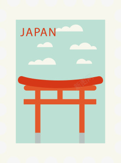 日本神社邮票矢量图素材