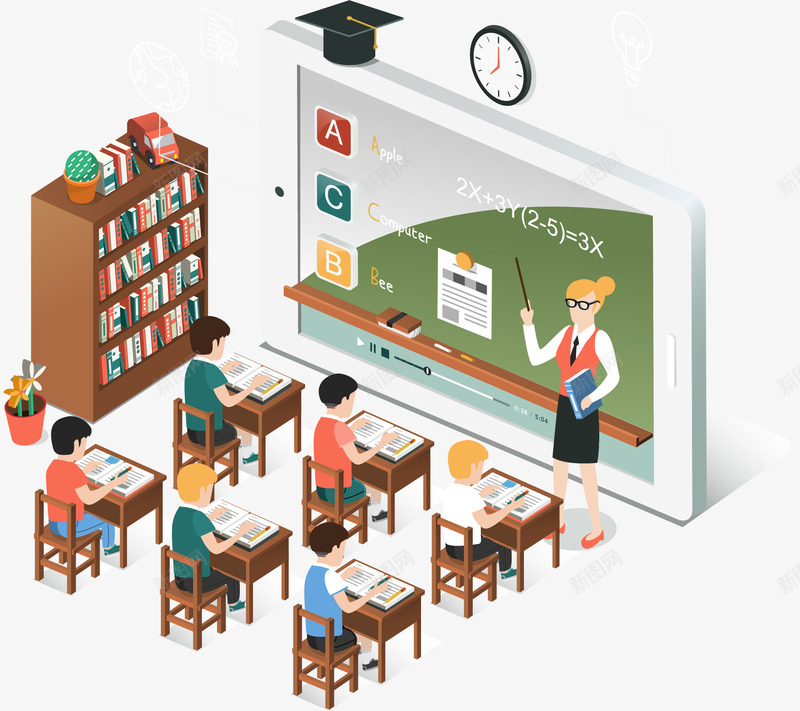 卡通25D立体教学学校开学季插画矢量图ai免抠素材_88icon https://88icon.com 25D学校插画 书桌 学校 学生 开学 开学季 教育 立体教学 老师 矢量图