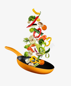 创意飞起的蔬菜炒菜蔬菜炒锅飞起的菜高清图片