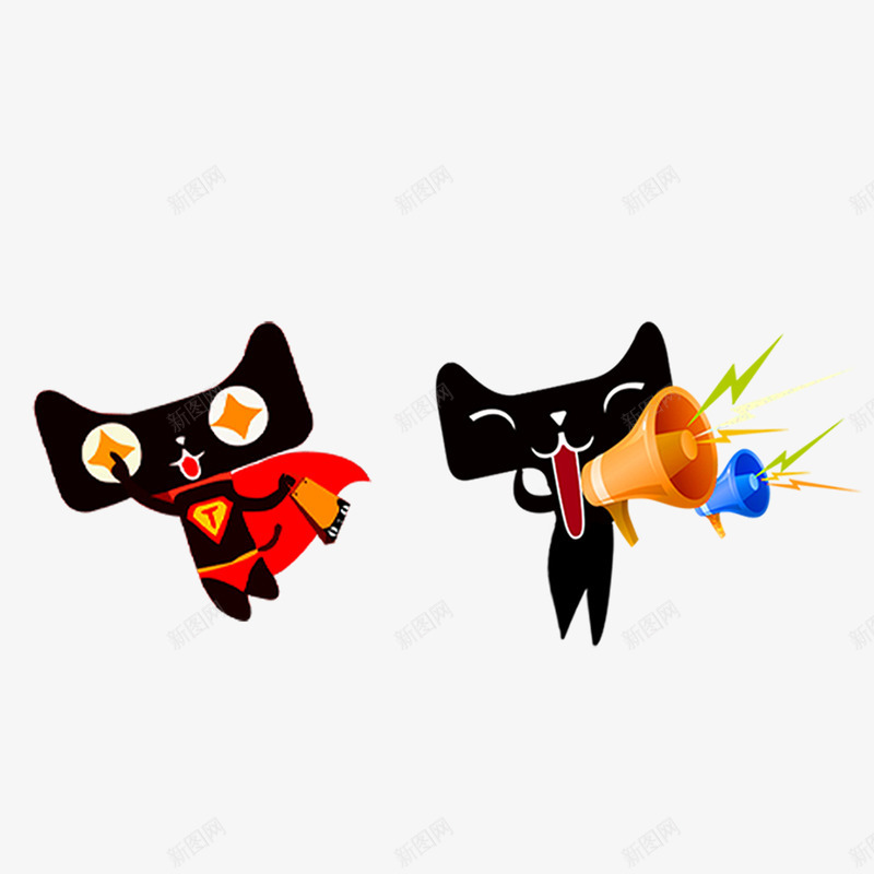 黑色天猫头像png免抠素材_88icon https://88icon.com 卡通 声音 天猫 扩大 能量 超人 黑色