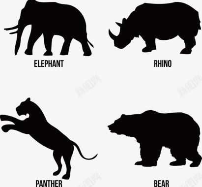 大象背影卡通动物剪影图标矢量图图标