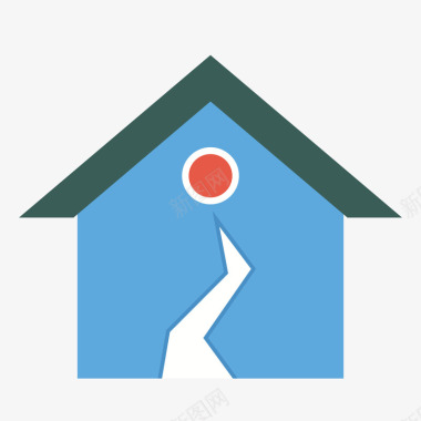 大地裂缝蓝色房屋裂缝灾害图标矢量图图标