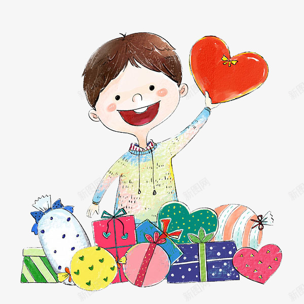 卡通收到礼物的男孩png免抠素材_88icon https://88icon.com 免抠礼盒 卡通 收到礼物的男孩 爱心礼盒 爱心装饰