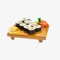 木制小桌子上的肉松寿司素材