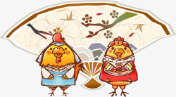 扇子前的小鸡素材