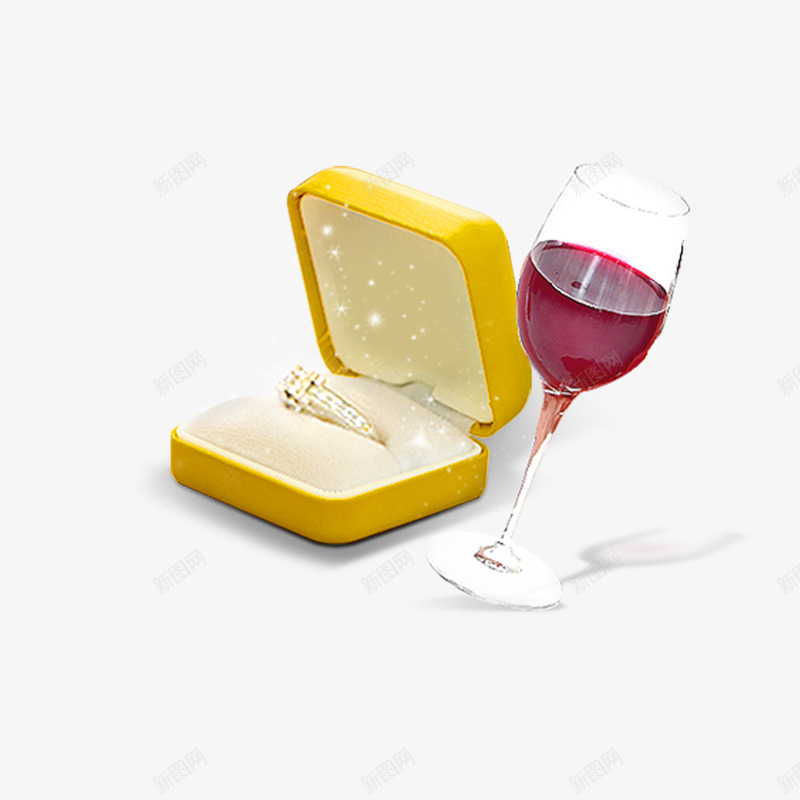红酒杯和黄色发光戒指盒子psd免抠素材_88icon https://88icon.com 发光 戒指盒子 红酒杯 结婚戒指盒 黄色