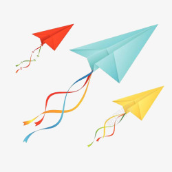 折纸飞机图标三个纸飞机尾部的飘带高清图片