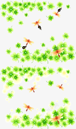 绿色浮萍蜻蜓花纹装饰素材