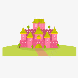卡通风粉色公主森林城堡矢量图素材