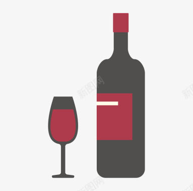 葡萄酒瓶和瓶塞手绘卡通红酒瓶红酒杯图标图标