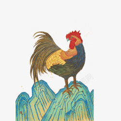山峰上的公鸡手绘画片素材