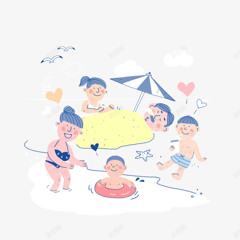 卡通家庭海边沙滩度假人物插画png免抠素材_88icon https://88icon.com 全家福 家庭 家庭人物形象 手绘人物 手绘家庭 海边沙滩度假