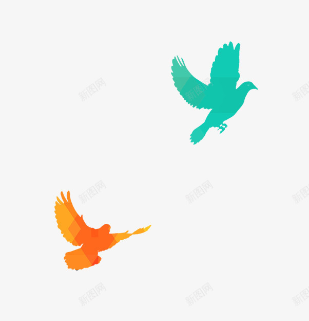 2只飞鸟psd免抠素材_88icon https://88icon.com 红色 绿色 飞 鸟