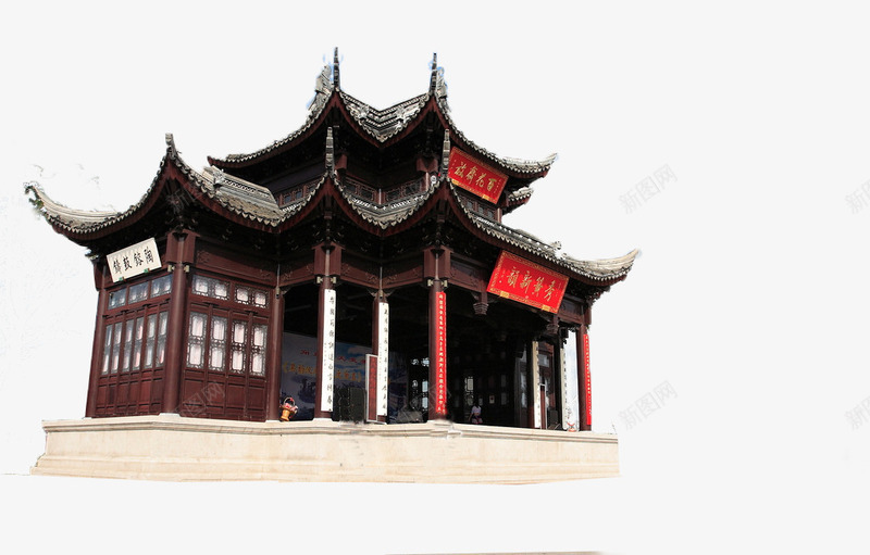 古老的房子png免抠素材_88icon https://88icon.com 匾额 小窗 建筑 戏台 红色