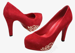 奥康集团红色绒面印花婚鞋高清图片
