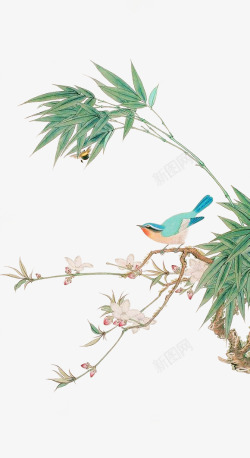 飘浮装饰中国风树叶花鸟高清图片