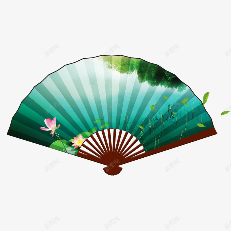 水墨画扇子png免抠素材_88icon https://88icon.com 中国风 扇子 树叶 水墨画