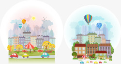 热气球城市矢量图素材